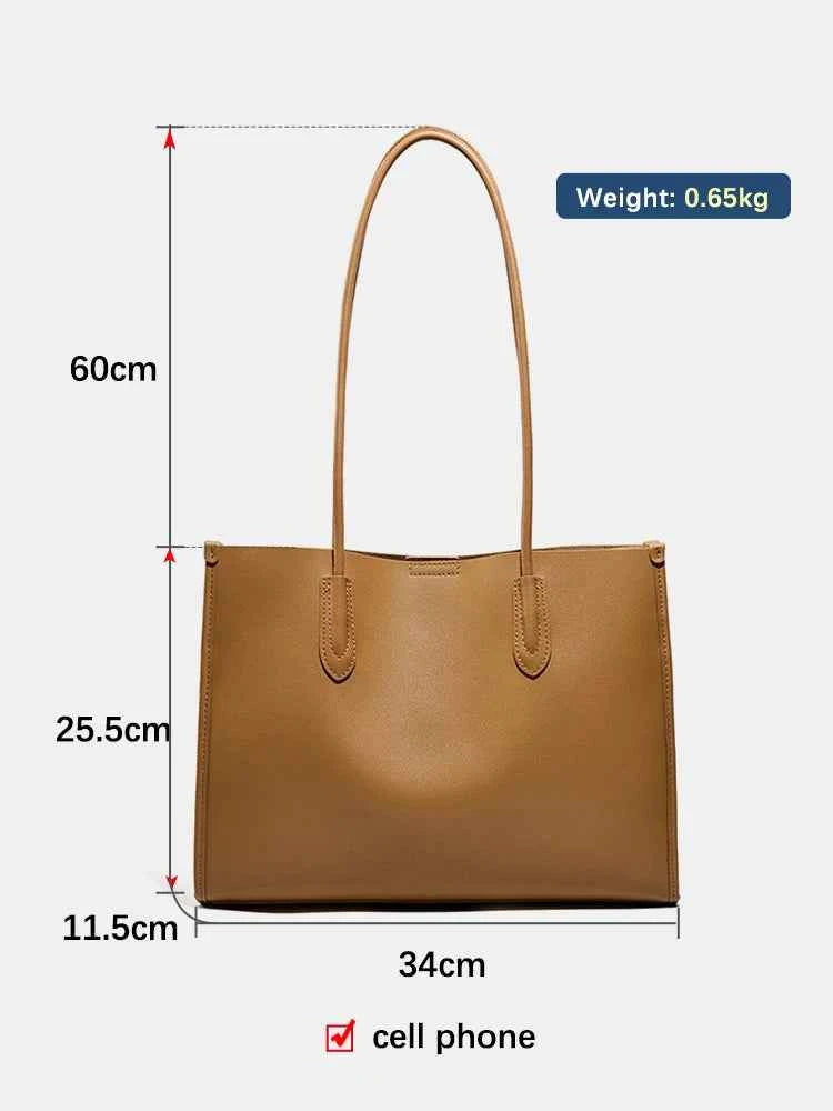 Genuine Leather Large Capacity Tote Bag – Women's Shoulder Purse & Shopper for Work & Daily Carry