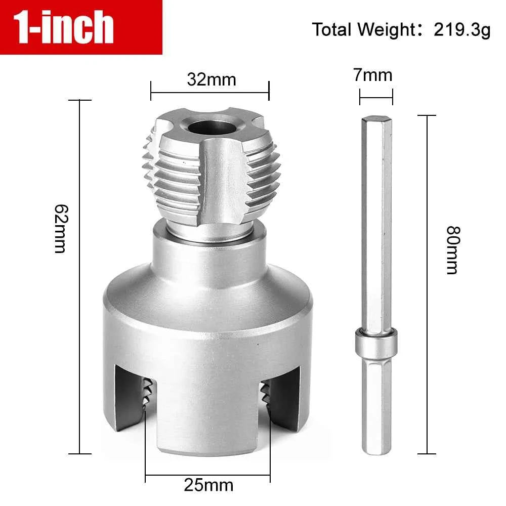 Professional Hex Shank Pipe Threading Tool | Internal & External Die Set for 1/2", 3/4" & 1" Pipes