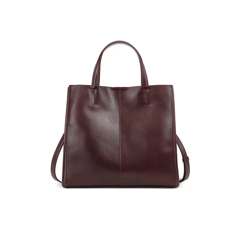 Genuine Leather Oil Wax Tote Bag – Large Capacity Vintage Shoulder & Crossbody Shopper for Women