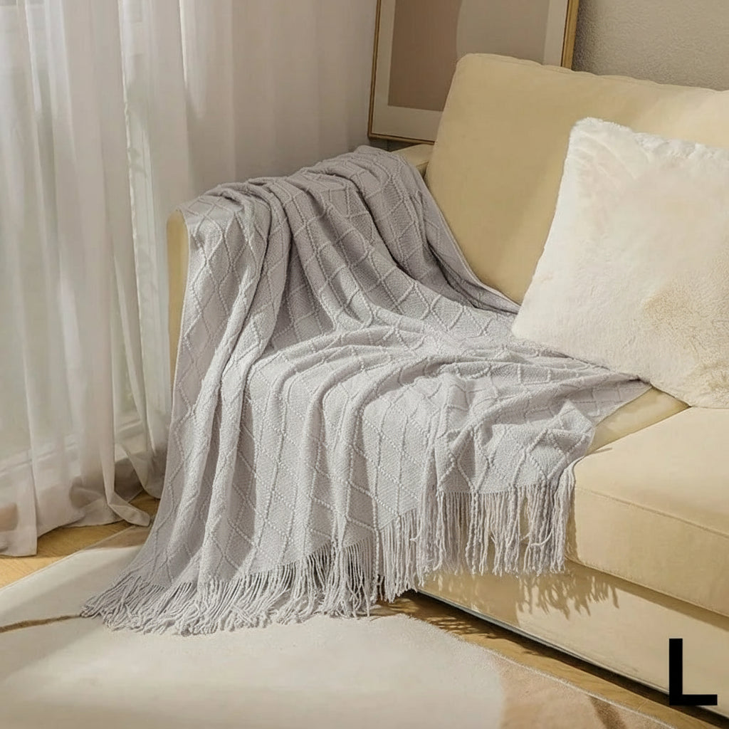 Knitted Throw Blanket – Cozy Comfort with Fringe by Snagg A Throw