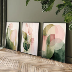 3 Pcs Green & Pink Abstract Plant Wall Art by Snagg A Print