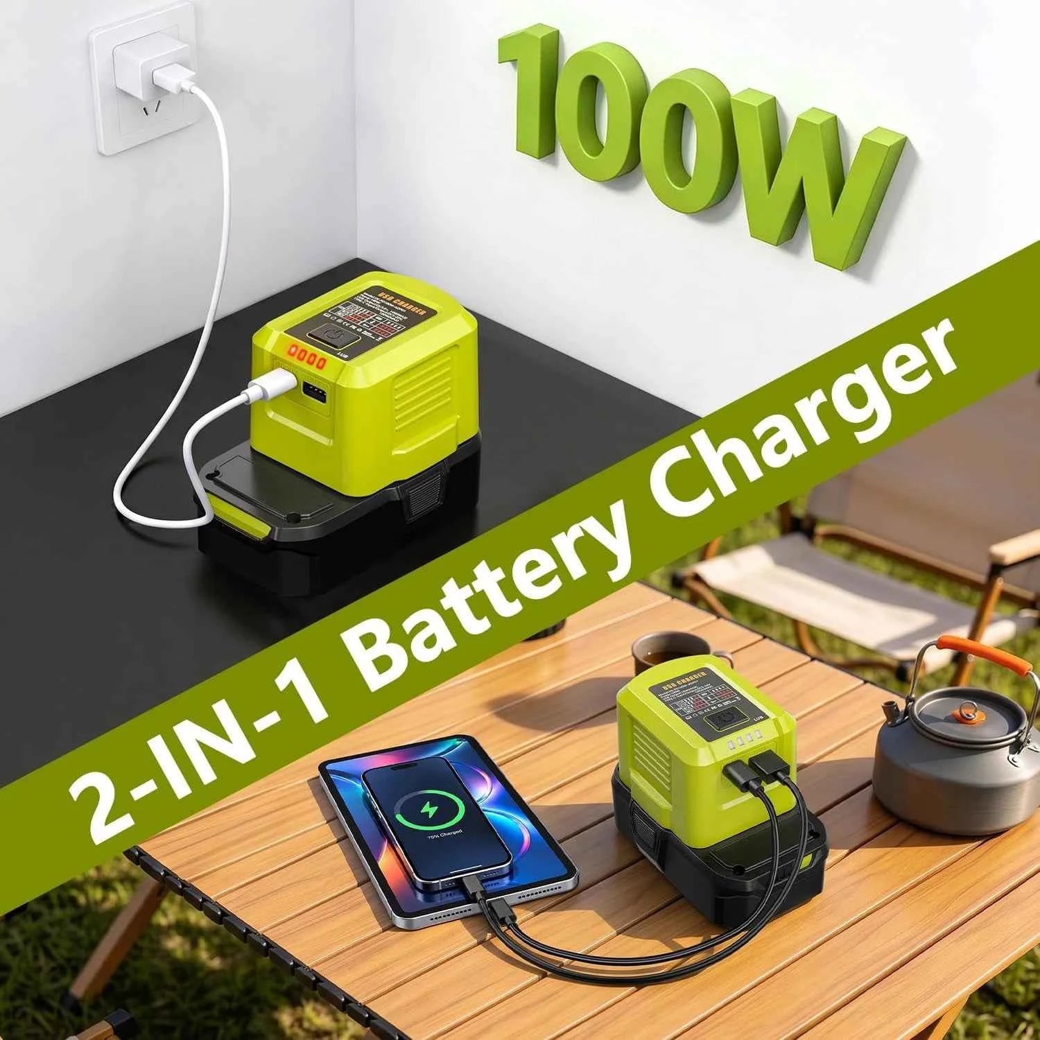 100W USB-C charger and power adapter for Ryobi 18V batteries – image 2