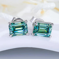 Teal Rectangular Moissanite Earrings by Snagg An Earring