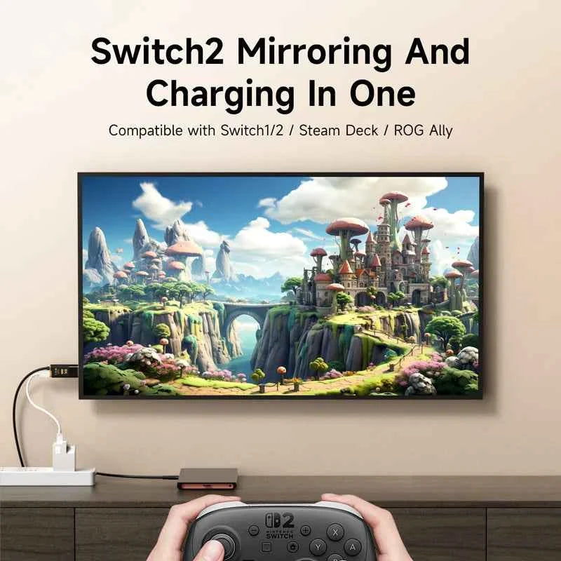 Portable TV Dock – USB-C to HDMI 8K@60Hz HDR, 100W PD for Switch 2, Steam Deck & ROG Ally