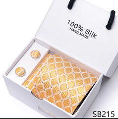 Solid Colour Necktie with Matching Handkerchief & Cufflinks - SB215 - Others In Fashion