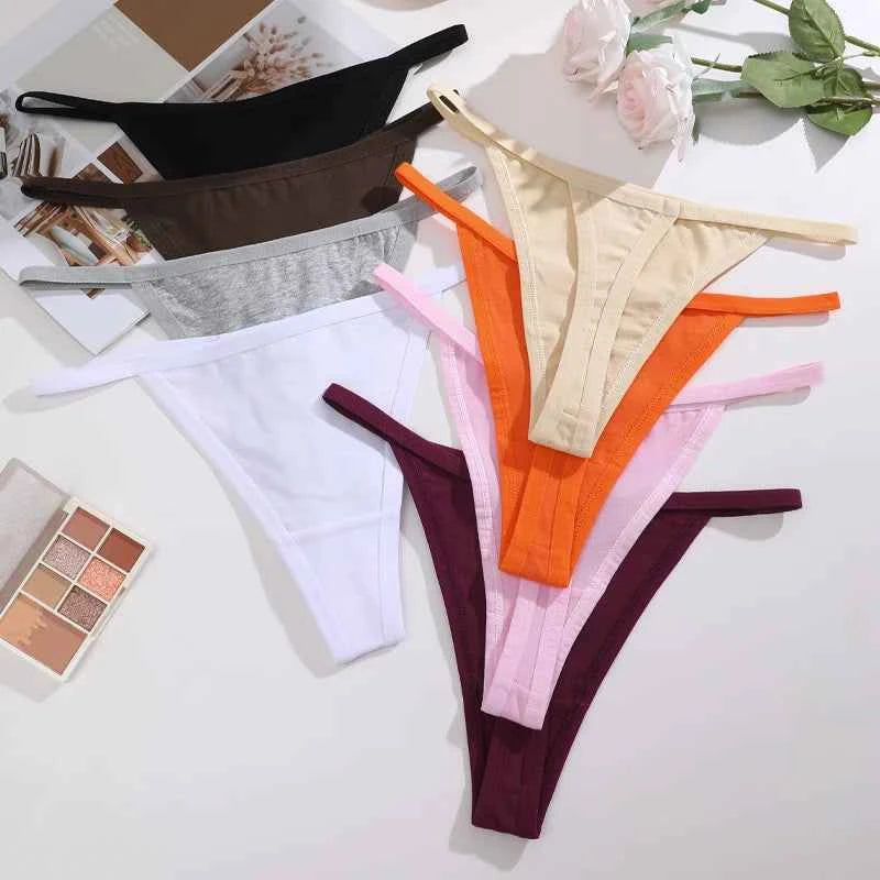 Cotton T-Back Thongs 5-Pack | Seamless Solid Colour Breathable Soft Women's Underwear