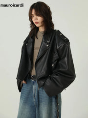Oversized Black PU Leather Biker Jacket by Snagg A Jacket