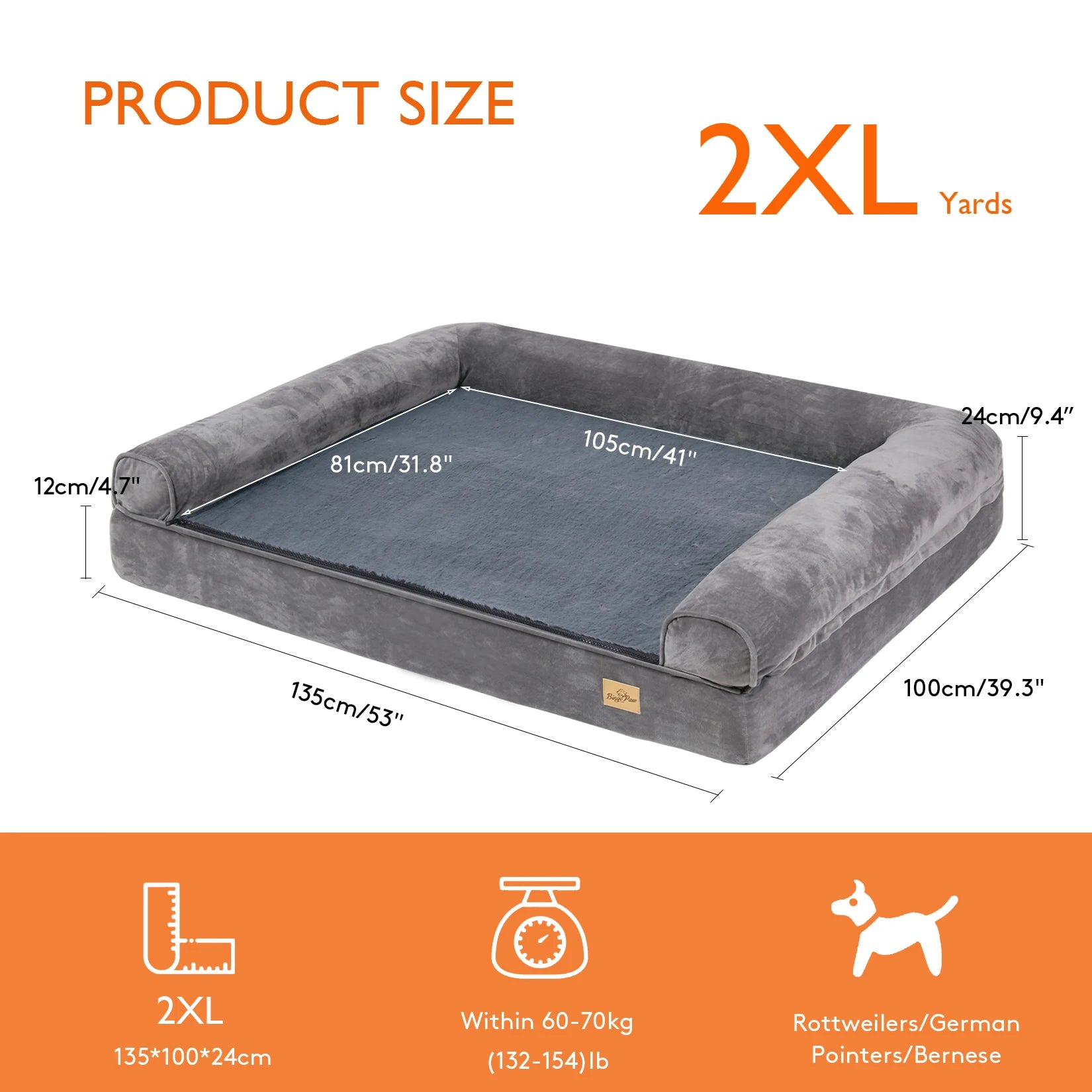 Orthopedic Pet Mattress with Bolster Sides & Washable Cover by Snagg A Pet Bed