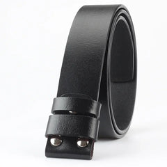Genuine Leather Belt Strap (No Buckle) — Smooth Cowboy-Style Replacement for Men - Black / 100cm - Others In Fashion