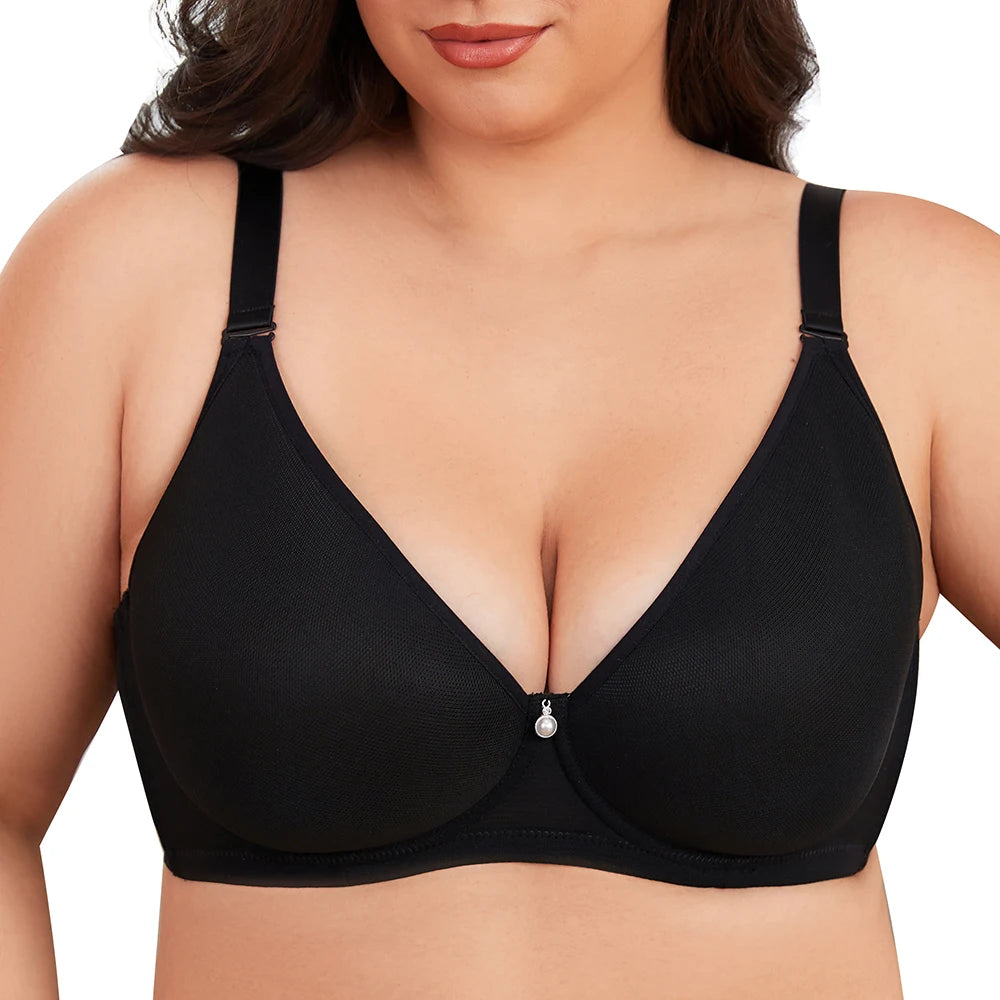 Plus Size T-Shirt Bra | Full Coverage Mesh Plunge Push Up Lightly Lined