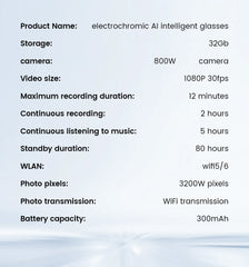 E02C AI Smart Glasses – 1080P HD Camera with 32GB & Photochromic Lenses
