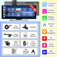 11.26" 4K Car DVR – Portable Dash Cam with Wireless CarPlay, Android Auto & 5G WiFi Navigation by Snagg A Car DVR