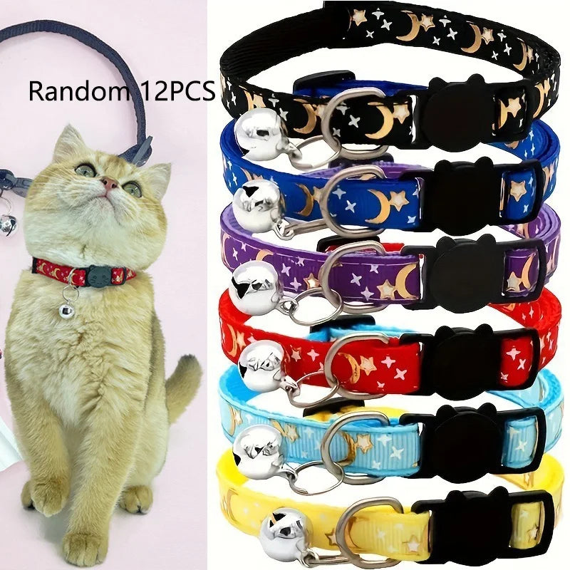 12pcs Adjustable Pet Collars with Star & Moon Print by Snagg A Pet Collars