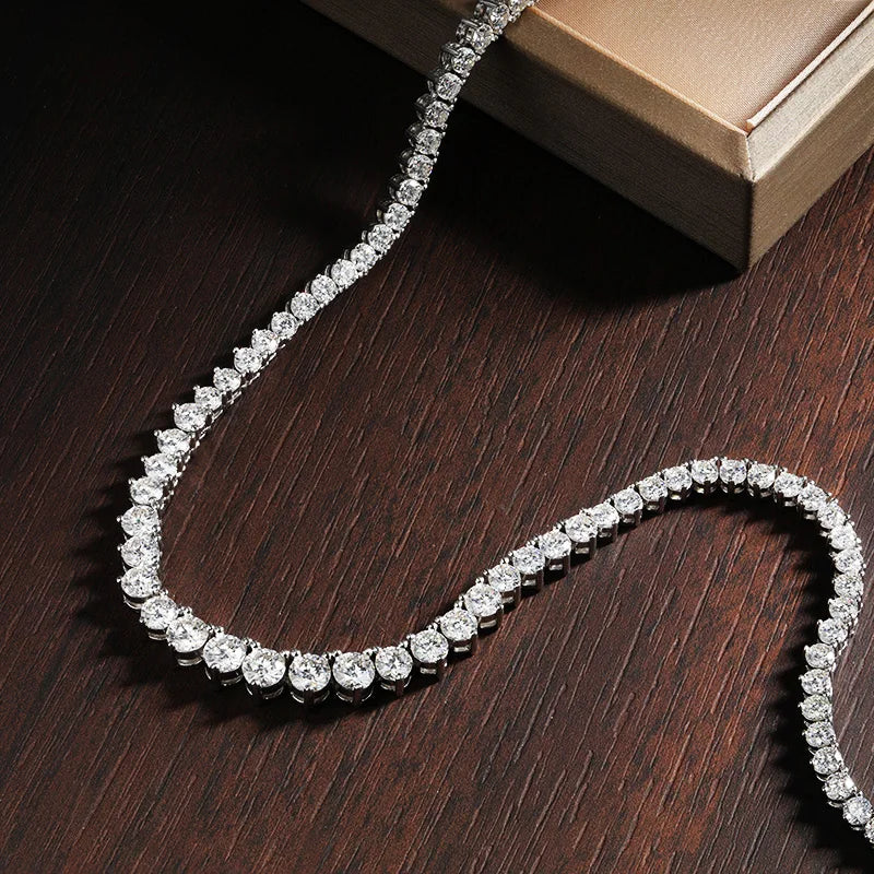 3 Claw D Color VVS1 Moissanite Tennis Necklace — 925 Sterling Silver 18K White Gold Plated (GRA Certified) - Necklaces