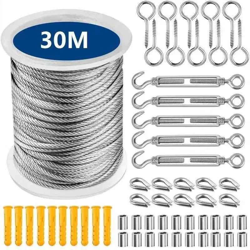 304 Stainless Steel Wire Rope Kit 15/30M | PVC Coated Heavy-Duty Cable for Garden Balcony Farm Fence Tent