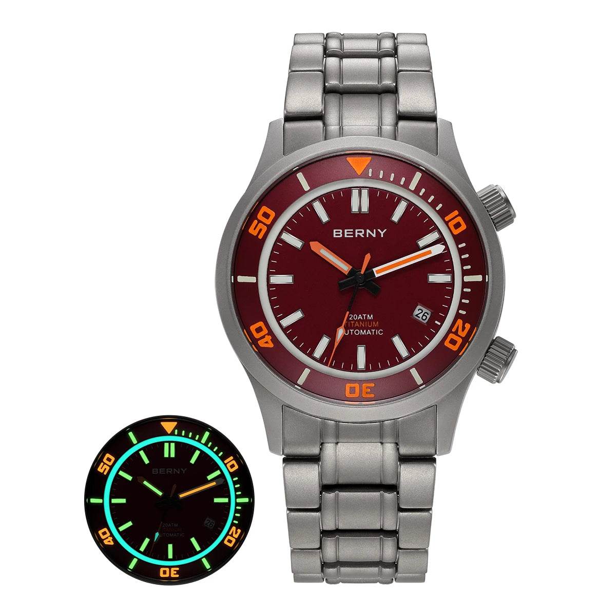 BERNY Titanium Diver’s Watch – Miyota 8215 | 200M (Silicone Strap) - SnaggIt