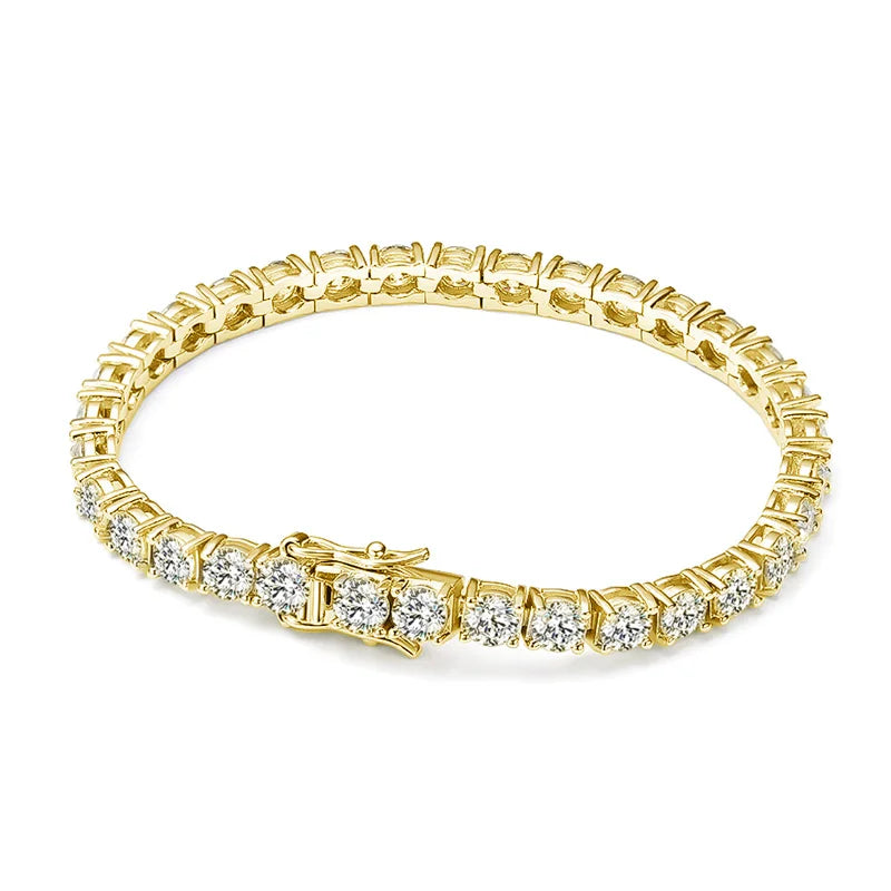 D Color VVS1 Moissanite Tennis Bracelet — 3mm / 4mm Stones - All / Yellow Gold / 14cm - Bracelets