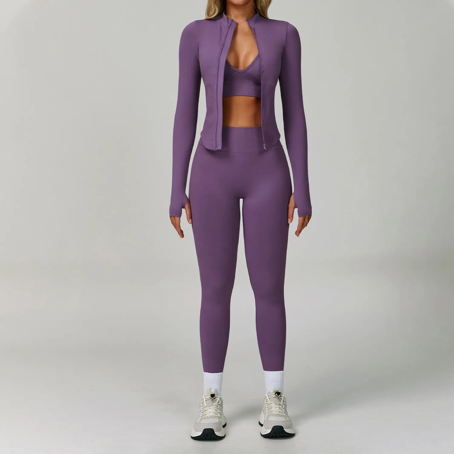 Women's 2/3-Piece Seamless Yoga Set | Gym Workout Suit Fitness Bra Crop Top Long Sleeve Leggings