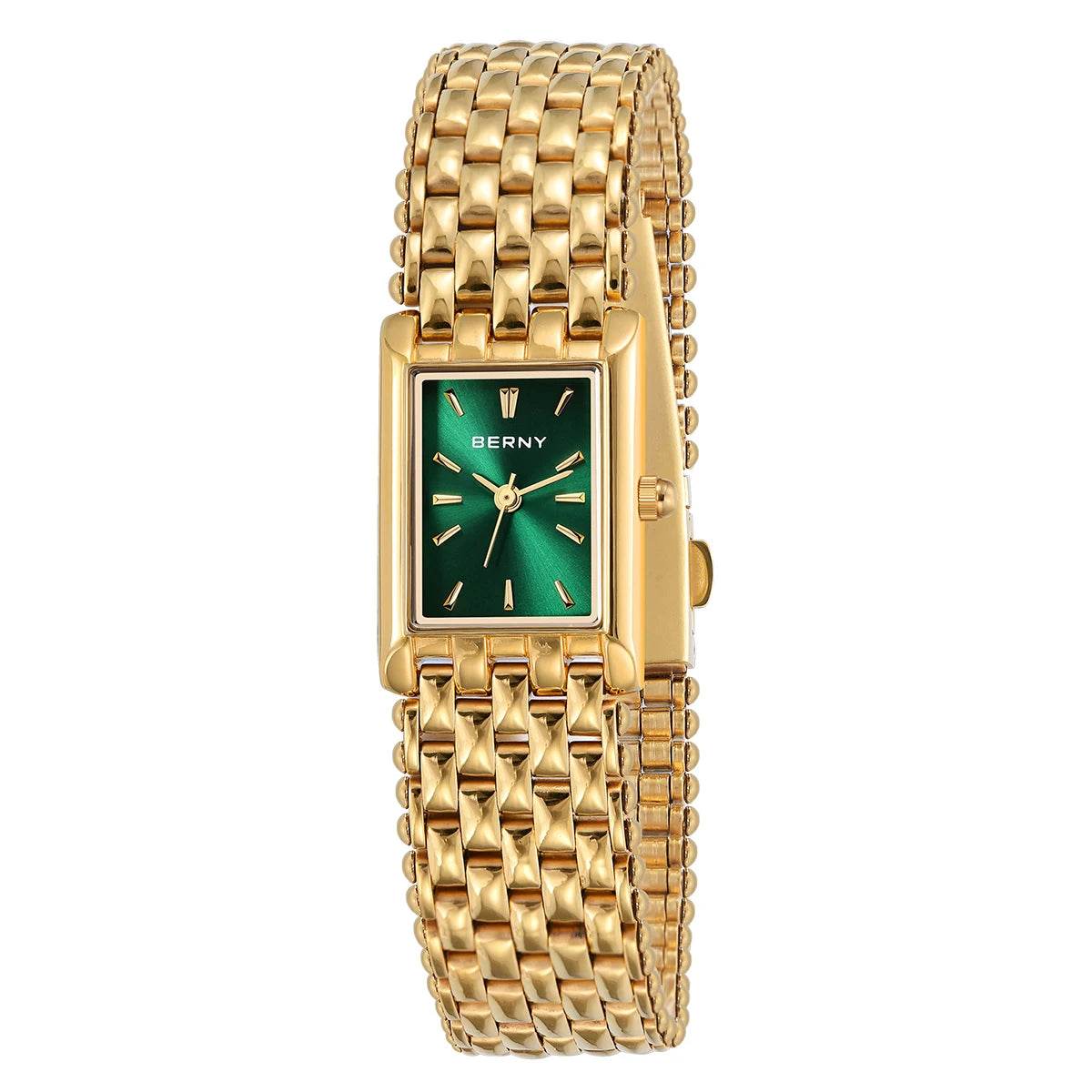 BERNY Gold Women’s Burgundy Red Rectangle Quartz Watch - SnaggIt