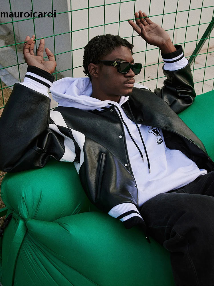 Purple & White Patchwork PU Bomber Jacket by Snagg A Jacket