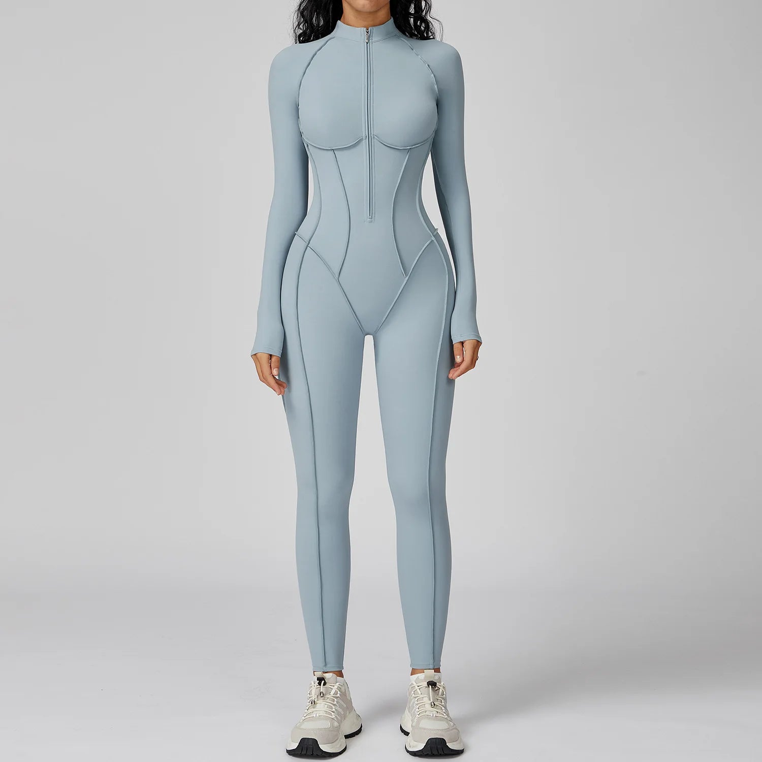 Women's Long Sleeve Yoga Bodysuit | Zipper One-Piece Gym Jumpsuit High-Intensity Fitness Tights