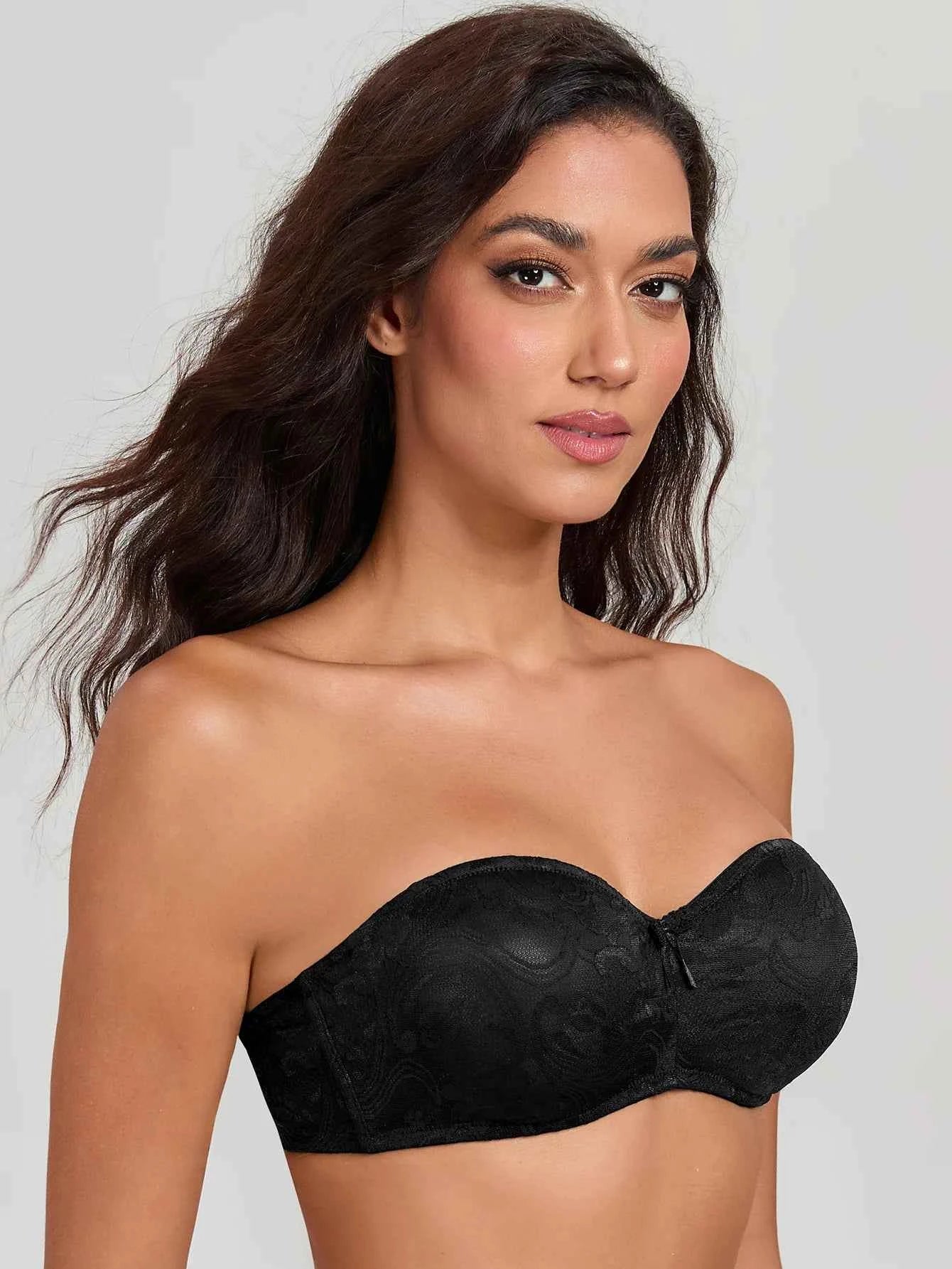 Strapless Minimizer Bra | Sheer Lace Bandeau Underwire No Padding See-Through