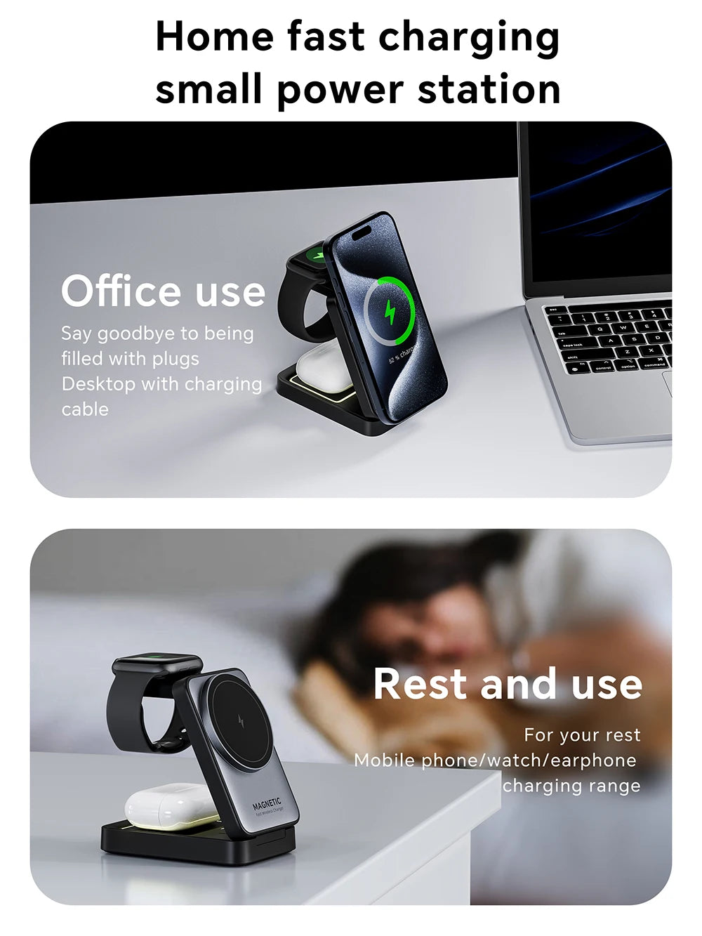 Magnetic 3 in 1 Foldable Magsafe Charger for Apple by Snagg A Charging Station