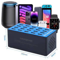 100W GaN 20-Port USB-C Multi-Device Charging Station | Phone Watch Tablet Pad A5+