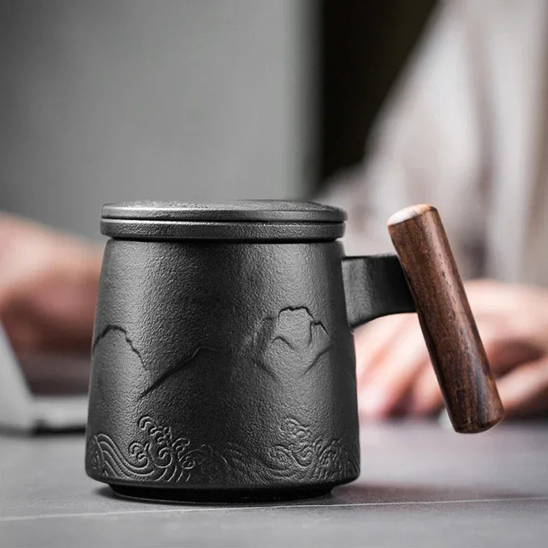 Ceramic Tea Mug with Wooden Handle by Snagg A Cup