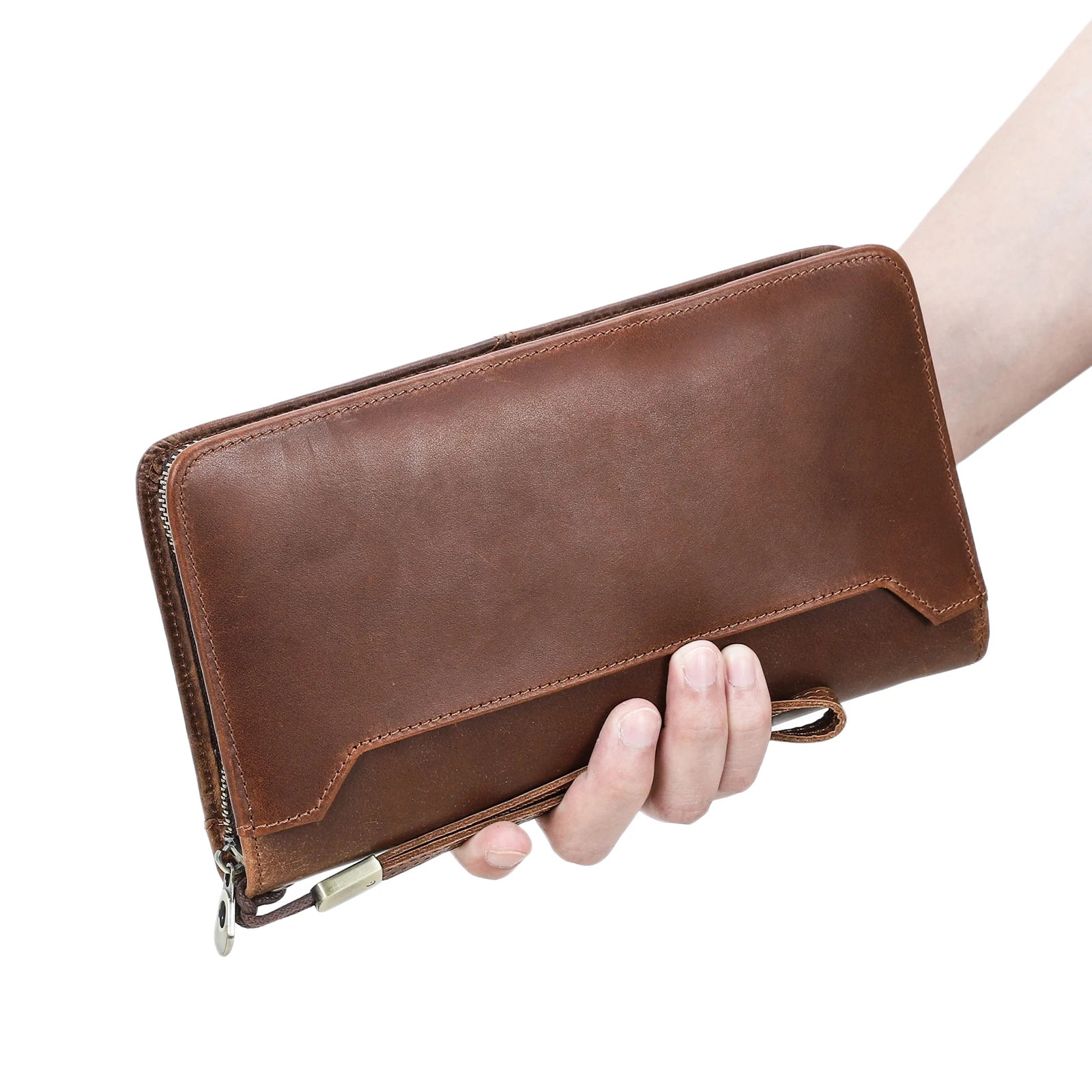 Genuine Leather Family Passport Clutch Wallet with Card Holder & Phone Pocket