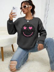 Leopard Happy Face Womens Sweatshirt Print Streetwear