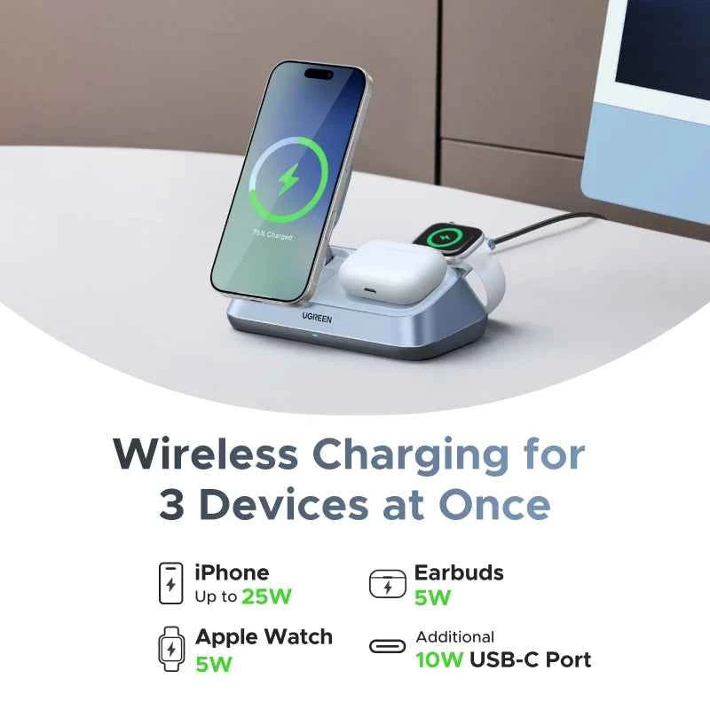 Qi2 25W 3-in-1 Magnetic Wireless Charger Stand | iPhone 17 Pro Max AirPods 4 Apple Watch MagSafe Fast Charger