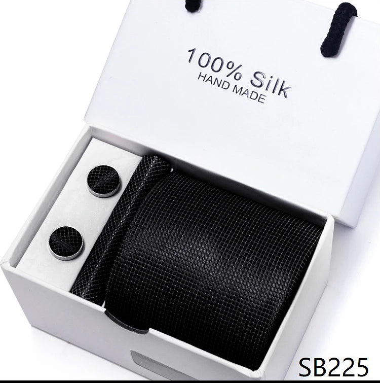 Solid Colour Necktie with Matching Handkerchief & Cufflinks - SB225 - Others In Fashion