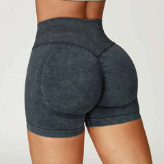 Women's High Waist Lift Butt Yoga Shorts | Sand-Washed Seamless Workout Gym Running Short Pants