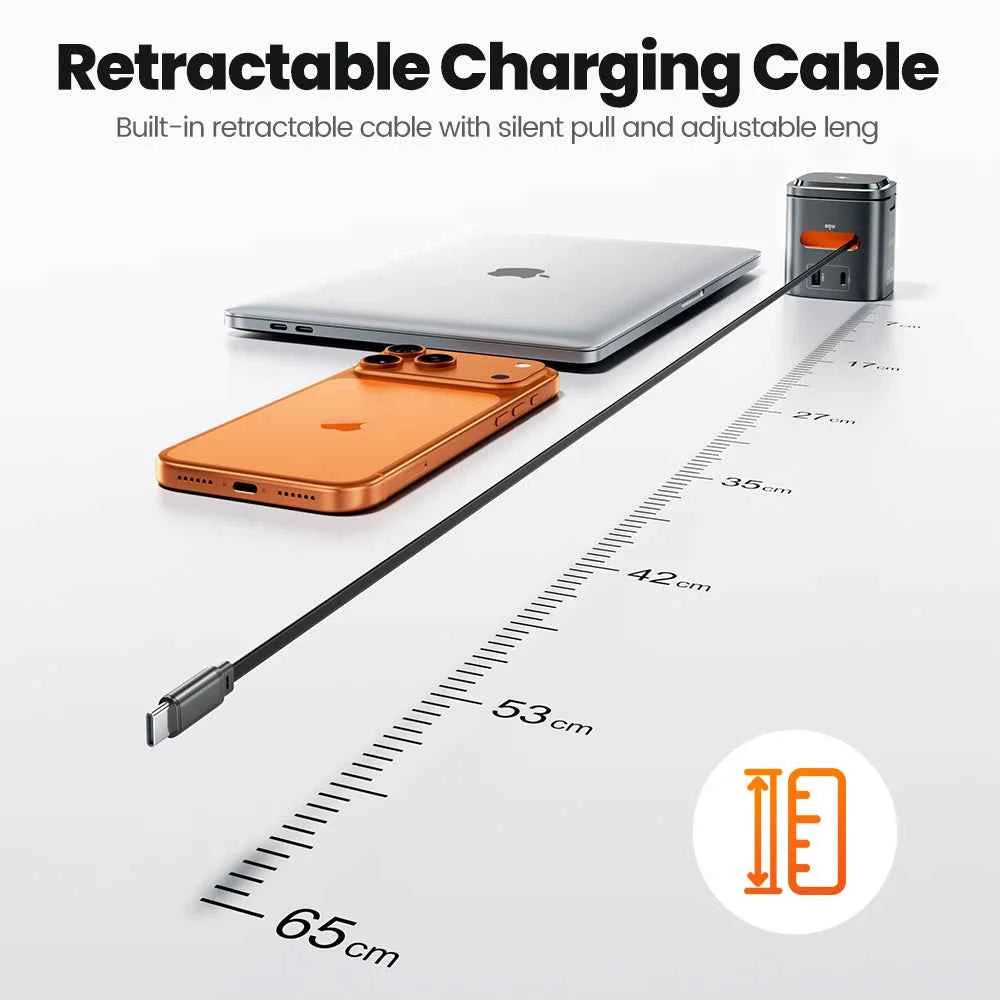 80W 6-in-1 GaN Charging Station | MagSafe 15W + PD 65W + Retractable 60W Cable Wireless Charger MacBook iPhone
