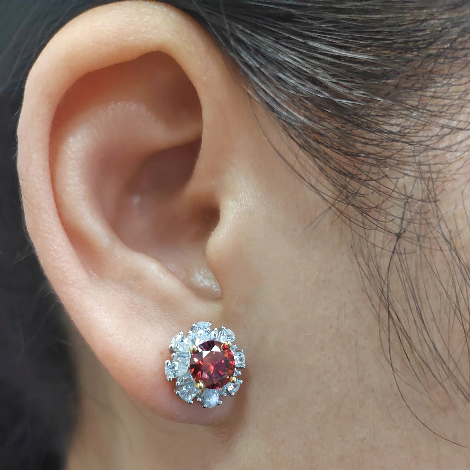 Red Moissanite Stud Earrings