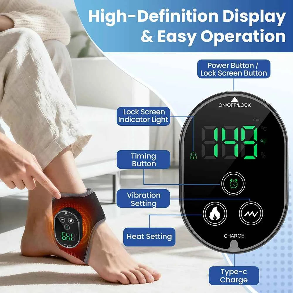 Electric Heating & Vibration Foot Massager – Adjustable Ankle & Joint Therapy Wrap