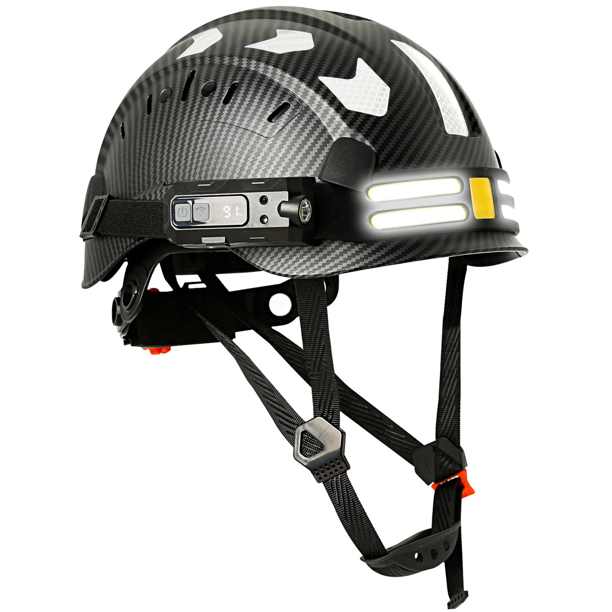Construction safety helmet with headlamp and reflective stickers – image 12