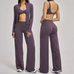 Women's 2/3-Piece Long Sleeve Workout Set | Gym Tracksuit Leggings Sports Bra Athletic Activewear