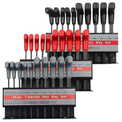 10 Pcs Professional T-Handle Hex Key Set | Metric or SAE Master Allen Wrench Kit with Wall-Mount Storage Stand