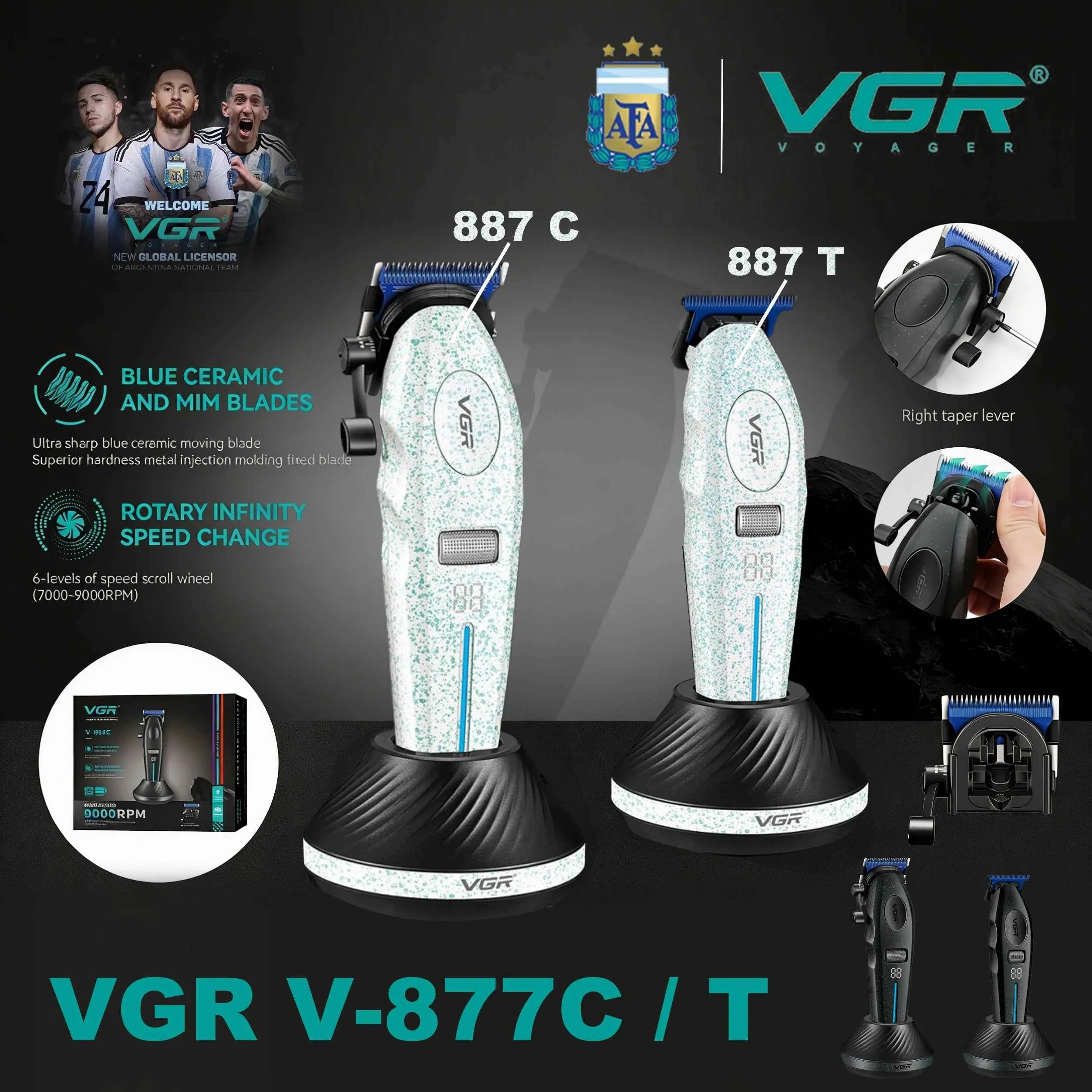 Professional 9000 RPM Master Clipper – Blue Zirconia Ceramic Blade System with 6 Speed Rolling Control & Charging Dock