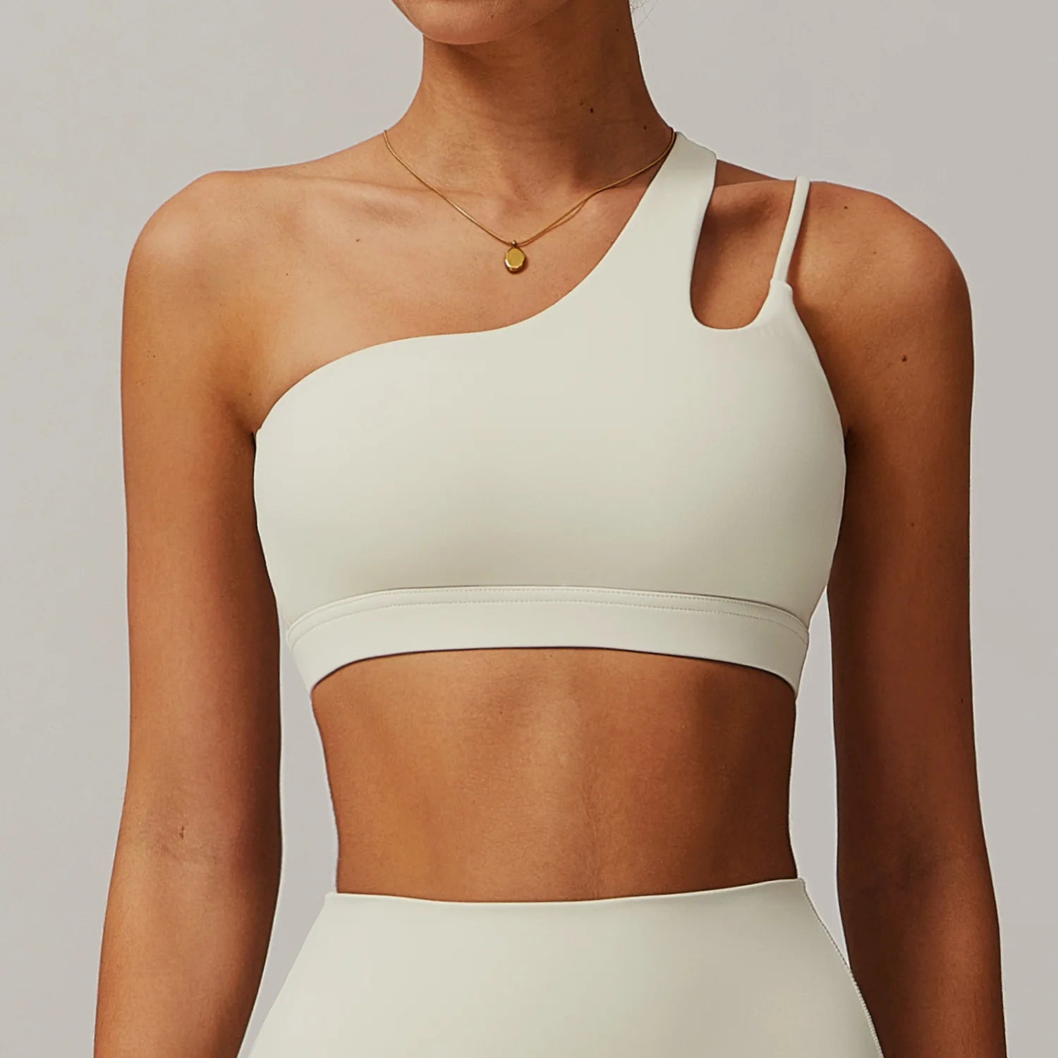 Women's Oblique Shoulder Yoga Bra | Hollow-Out Back Push-Up Gym Running Fitness Vest Workout Top