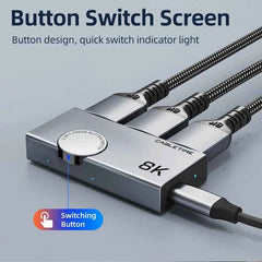 HDMI Switch / Splitter 8K@60Hz / 4K@120Hz 2-in-1 – Aluminum Knob 3D Vision Adapter for Laptop, MacBook & Lenovo