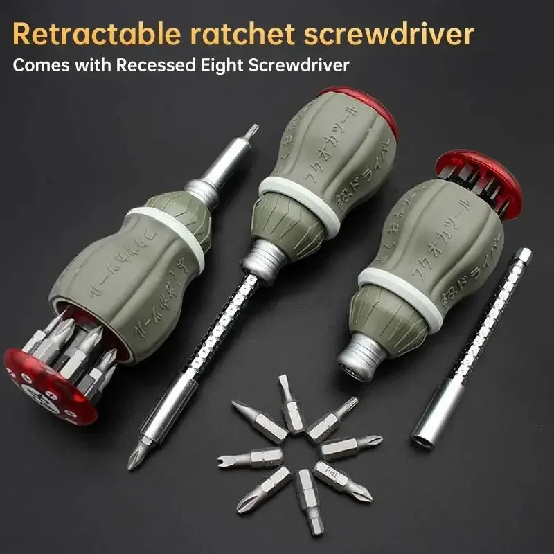 Ultra-Short Magnetic Ratchet Screwdriver Set