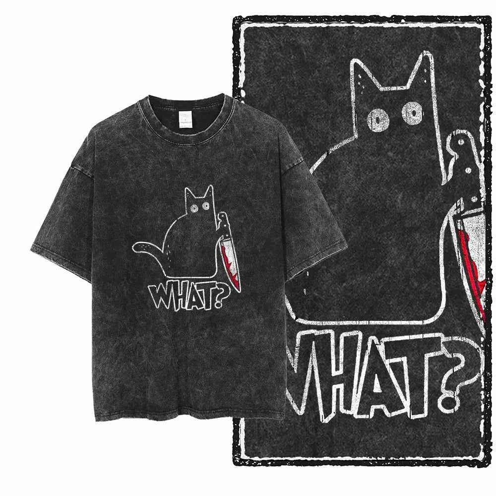 Acid Washed Cat Graphic Unisex T-Shirt | Cotton Streetwear Big Size Vintage Tee