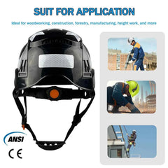 Vented construction safety helmet with double visors and reflective stickers – image 4