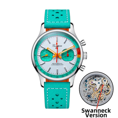 Mechanical Chronograph Pilot Watch – ST19 Swanneck Movement | Sapphire Crystal - Turquoise - Men’s Watches