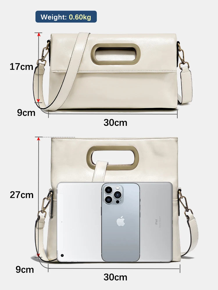 Vintage Genuine Leather Crossbody Handbag – Large Capacity Designer Shoulder Bag for Women, All Seasons