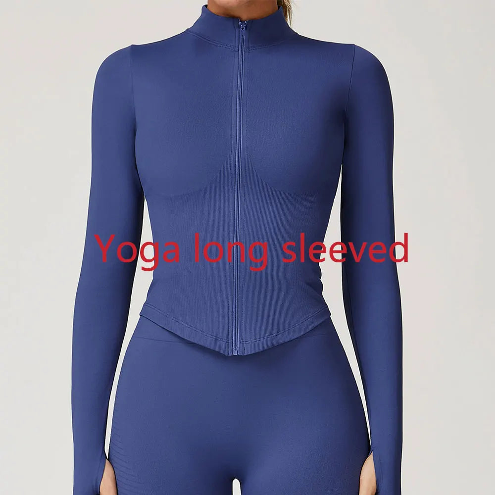 Women's Zipper Long Sleeve Yoga Jacket | Quick-Dry Seamless Crop Sports Top Gym Running Wear