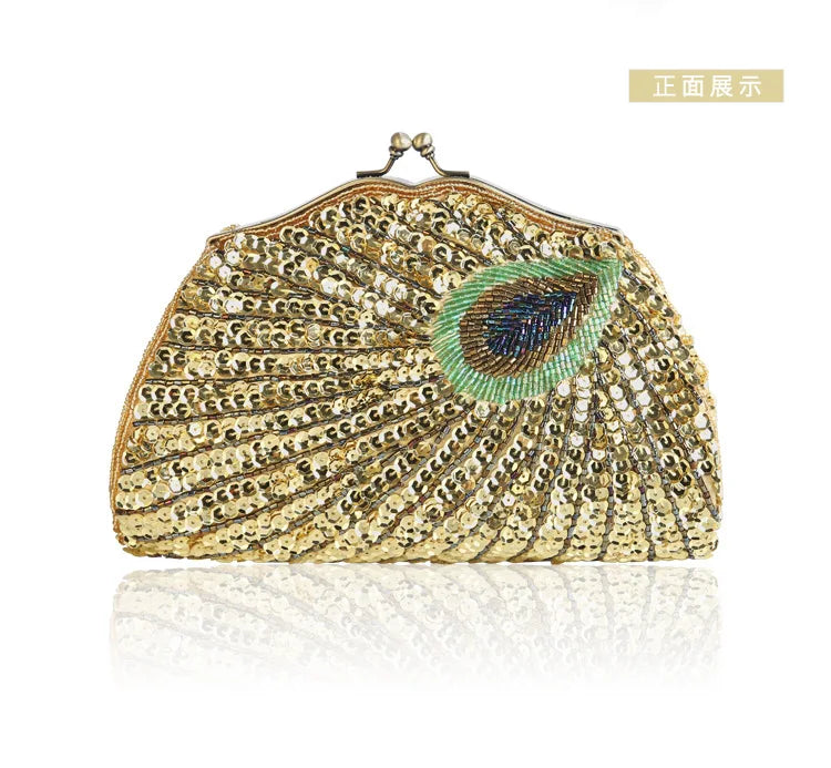 Retro Beaded Peacock Evening Purse